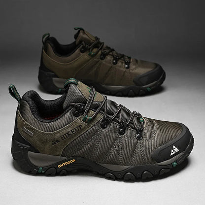 HIKEUP Four-Season Men's Hiking Shoes Outdoor Sports Genuine Leather Wear-Resistant Climbing Shoes Rubber Sole Trekking Sneaker