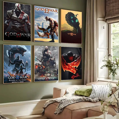 Classic pop God of War Ragnarok poster art HD canvas advanced aesthetic Printing Paper Wall Art for Living Room Home Decor