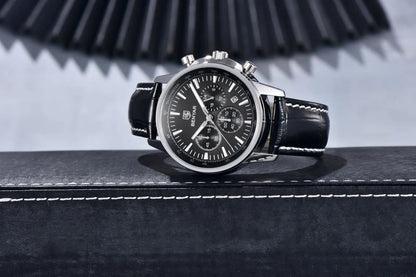 Reloj de lujo para hombre Benyar: cronógrafo con fecha, correa de piel, resistente al agua, luminiscente, estilo deportivo y militar, reloj de cuarzo