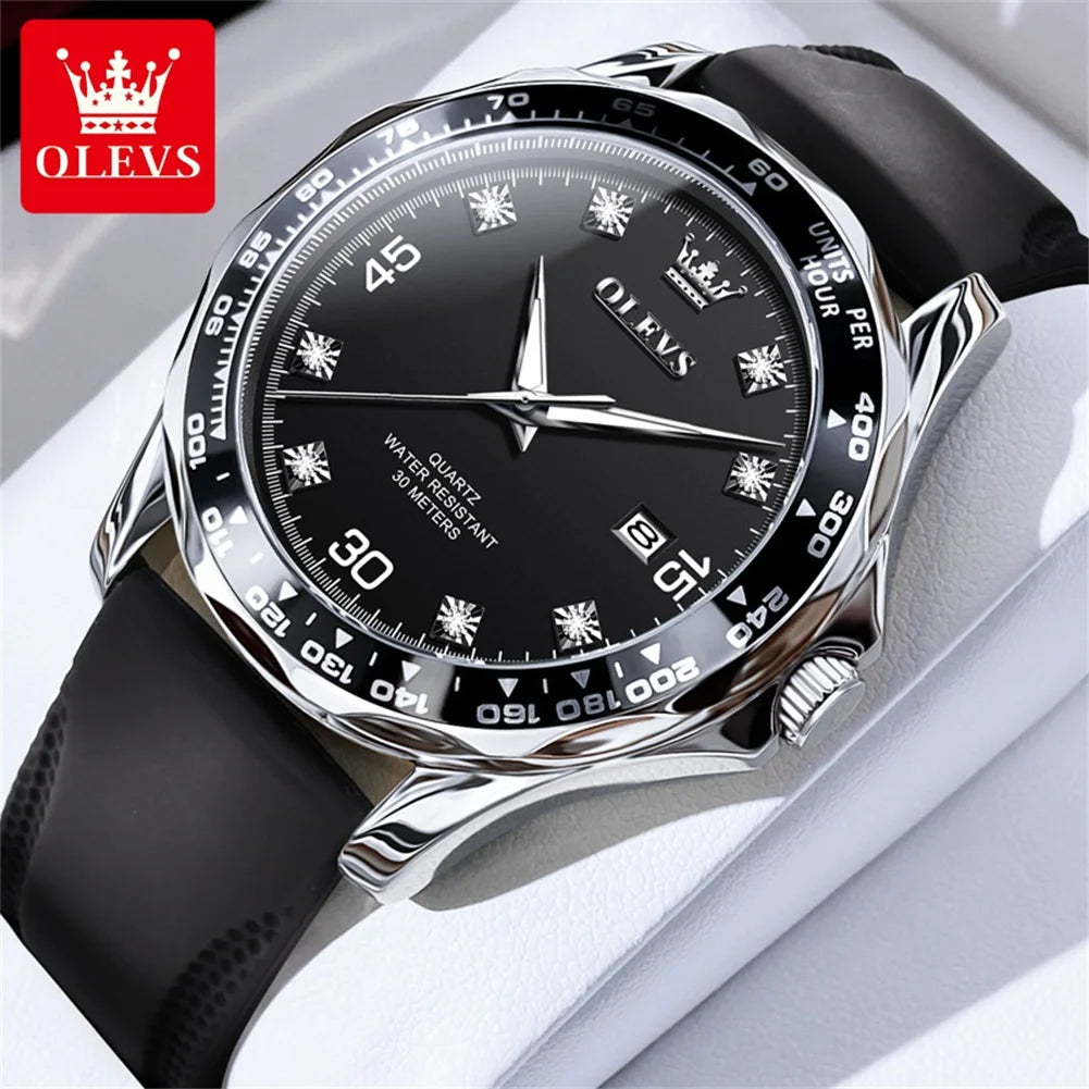 OLEVS 9988 Quartz Watch for Men Waterproof Anti-scratch Auto Date Diving Wristwatch Men Original Brand Luxury Diamond Man Watch