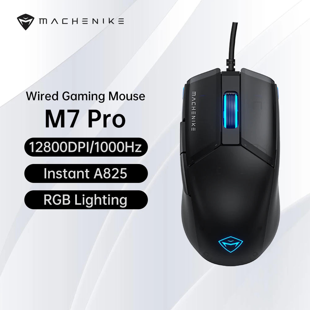 Rato Gaming com Fio Machenike M7Pro USB Instant A825 12800DPI 1000Hz 7 Botões 65g RGB para Portátil e PC