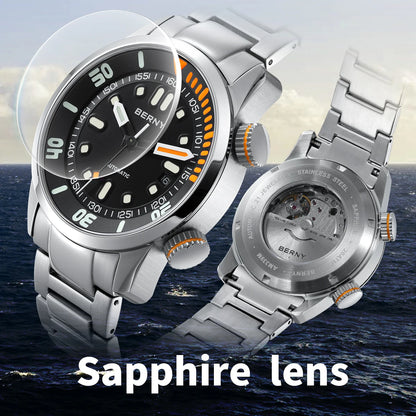 BERNY Automatic Dive Watch for Men Super Luminous 20ATM Diver Wristwatch Original Top Sapphire Swim Sport Mechanical Male Watch