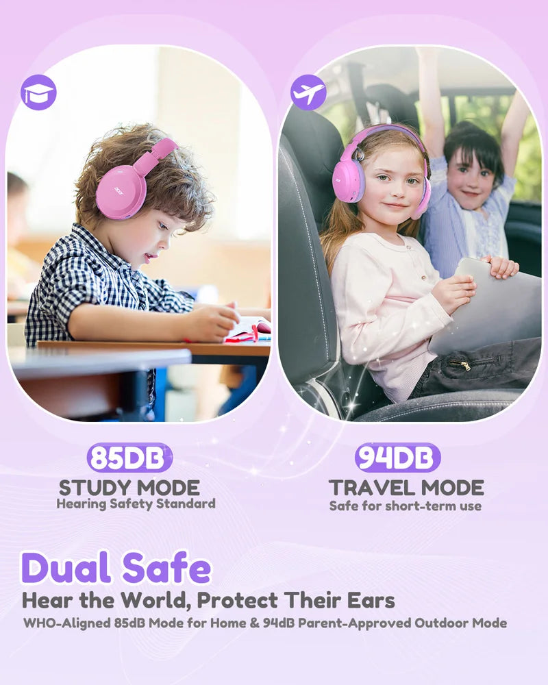Casque Bluetooth 6.0 pour enfants Acer OHR668, limiteur de volume 85/94 dB, casque sans fil pliable à porter sur les oreilles, autonomie de 60 heures, microphone intégré.