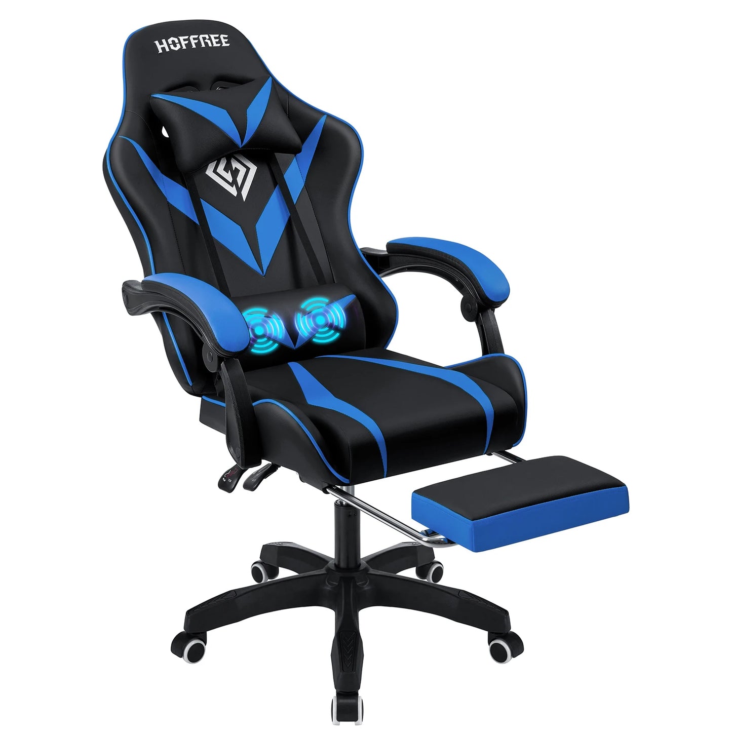 400Lbs Load Ergonomic Gaming Chair with Massage, Footrest, Lumbar Support, Reclining Computer Chair with Adjustable Armrests