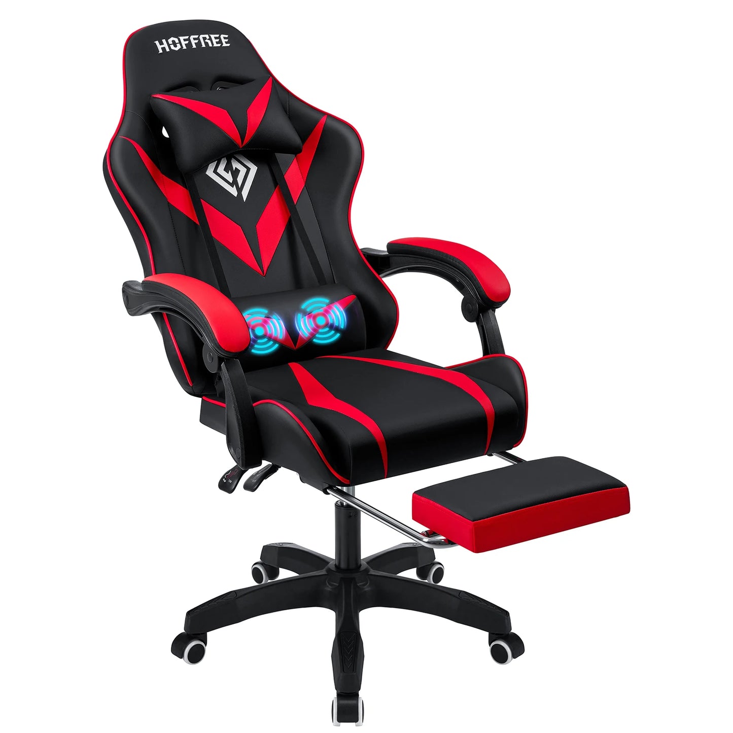 400Lbs Load Ergonomic Gaming Chair with Massage, Footrest, Lumbar Support, Reclining Computer Chair with Adjustable Armrests