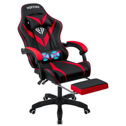 400Lbs Load Ergonomic Gaming Chair with Massage, Footrest, Lumbar Support, Reclining Computer Chair with Adjustable Armrests