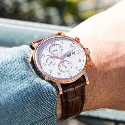 Relógio masculino mecânico automático LOBINNI Luxury Brand Switzerland com calendário perpétuo, vidro de safira e mostrador multifunções L13019-8