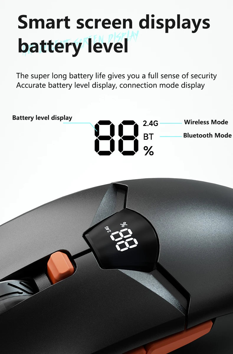 Warvank SX01 Wireless Gaming Mouse Smart Screen Display 6-speed DPI Adjustment 600mAh Rechargeable Silent Office Bluetooth Mouse