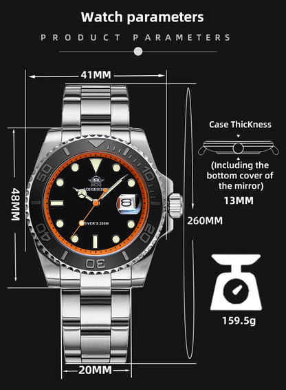 ADDIESDIVE Luxury Men's Diver Steel Watch 200m Waterproof Ceramic Bezel Analog Watch BGW9 Luminous Business Quartz Watch AD2040