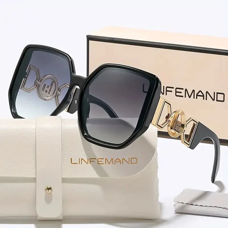 LINFEMAND Large Square Decorative Fashion Sunglasses  UV400 Women's Design Summer Trendy Dressing Holiday Gifts