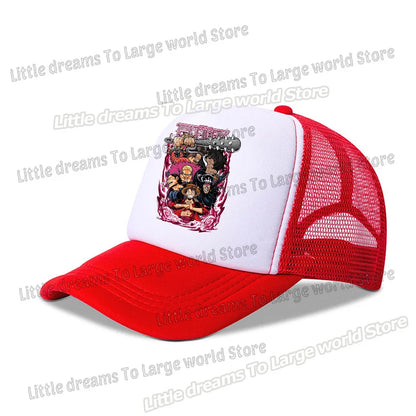 One Piece Baseball Cap Kids Anime Printed Adjustable Mesh Hat Visors Peaked Caps Sunshade Hats Outdoor Headwear Accessories Gift