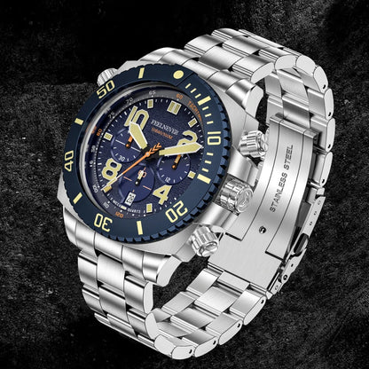 FeelNever Sport Automatic Movement Quartz Watch Stainless Steel Sapphire Crystal Watches Men 500M Waterproof Clocks Reloj Hombre
