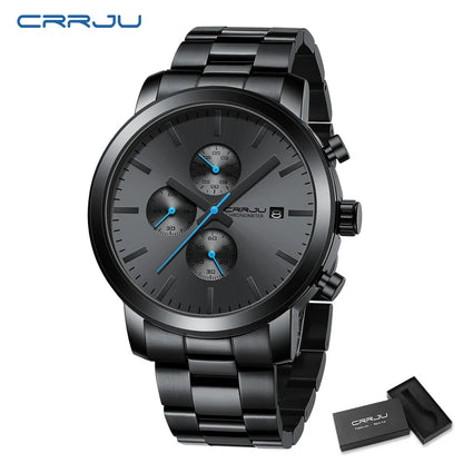 Herrenuhr CRRJU – Chronograph aus Edelstahl, wasserdicht, mit Datumsanzeige, analogem Quarzwerk, eleganter und professioneller Stil