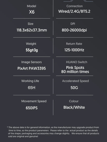 Attack Shark X6 Lightweight Wireless Gaming Mouse with 3 Mode Up to 26K DPI RGB Backlight Charging Base for Laptop Desktop