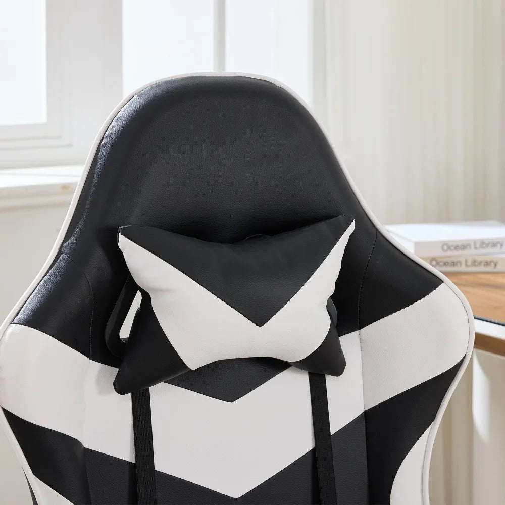 360 ° - Swivel Ergonomic Racing Design Gaming Chair Leather High Back Office Chair Height Adjustable Task Chair, Black&White