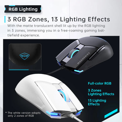 Rato Gaming com Fio Machenike M7Pro USB Instant A825 12800DPI 1000Hz 7 Botões 65g RGB para Portátil e PC