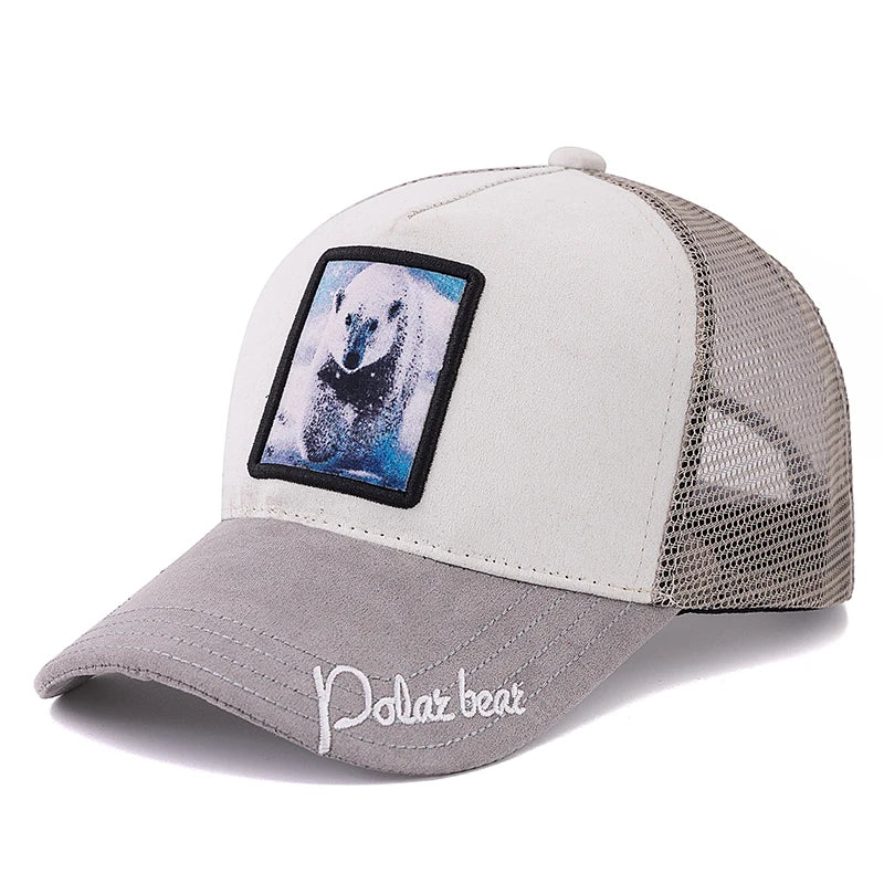 Hot Sale Unisex Trucker Hat Grizzlies Pattern Patch Design Suede Sun Hat Summer Animal Baseball Cap For Men Women ﻿