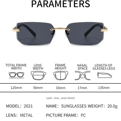 Rimless Sunglasses Rectangle Fashion Popular Women Men Shades Small Square Sun Glasses for Female Male Summer Traveling Oculos