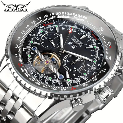JARAGAR 034 luksuzni retro automatski mehanički sat, turbiljon, skeletirano kućište, nehrđajući čelik, tjedni kalendar, muški sat