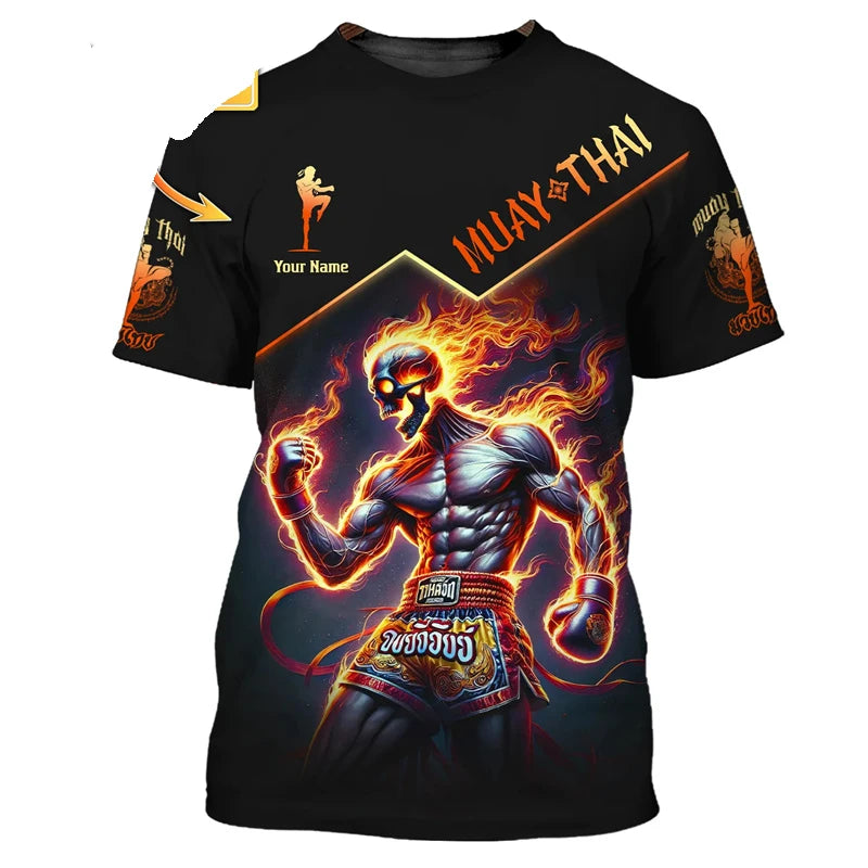 Camiseta gráfica nueva y moderna de Muay Thai para hombre, con estampado 3D de tigre y dragón, nombre personalizado, estilo único, camiseta de verano para gimnasio y fitness