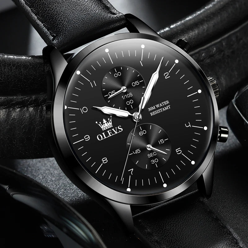 OLEVS 2880 herenhorloge – Elegante en strakke chronograaf, leren band, automatische datumweergave, waterdicht, lichtgevende wijzers, quartz uurwerk.
