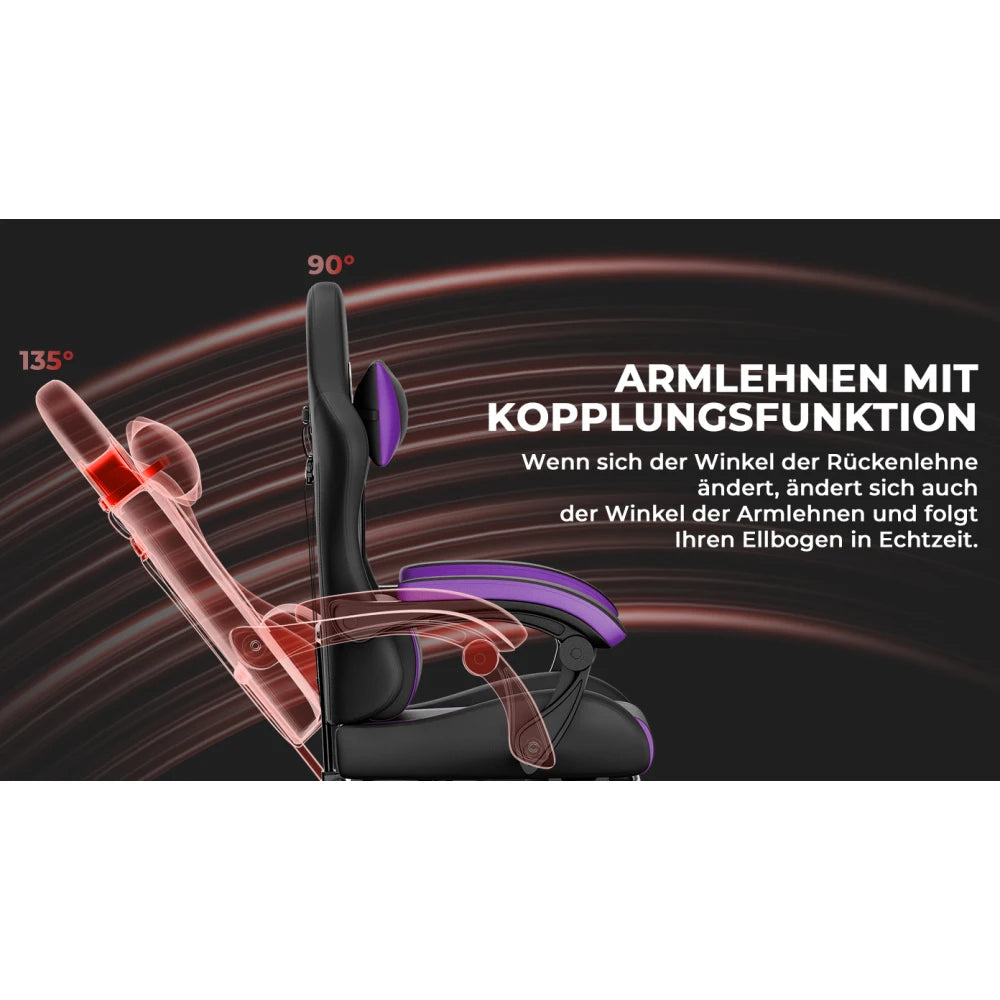 Ergonomic Gaming Chair with Lumbar Support, Adjustable Headrest, Footrest, Height Adjustable Office Gaming Chair for Adults