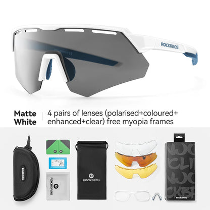 ROCKBROS Bike Glasses Polarized Men Women Bicycle Glasses 4Lens MTB Road Cycling Eyewear Glasses With Myopia Frame Sunglasses