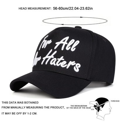 Czapki z daszkiem unisex z haftem „FOR ALL OUR HATERS” – wiosna, jesień, na świeżym powietrzu, regulowane, codzienne, chroniące przed słońcem, czapki sportowe