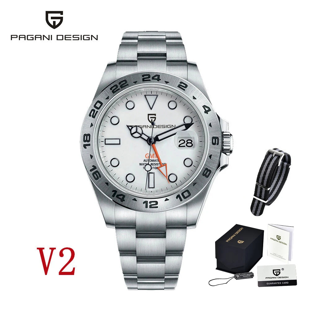 PAGANI DESIGN 2026 New Automatic Machinery Men's Watch GMT DG5833 Stainless Steel Sapphire Crystal 10 Bar Waterproof Watch