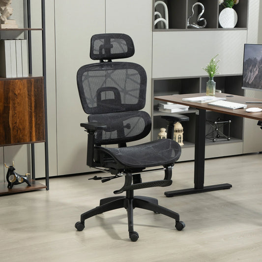 Ergonomic Office Chair with Armrest, Headrest, Lumbar Support, Adjustable Height, and Footrest.
