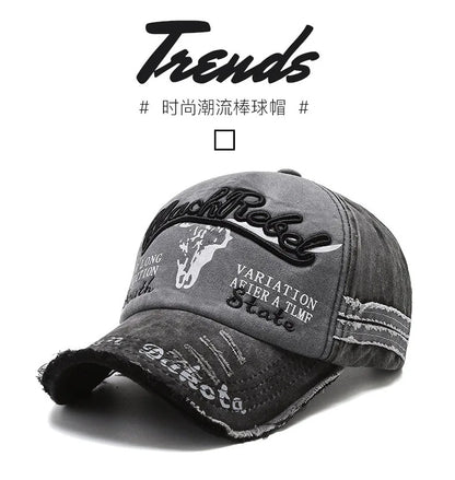 Vintage Embroidery Letter Bull Washed Baseball Cap, Retro Sun Hat for Men Women, Casual Hip Hop Peak Cap