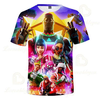 Fortnite T-shirt voor jongens, kindertop voor de zomer, kinderkleding met grappige 3D Battle Royale-gameprint, T-shirt/top voor peutermeisjes