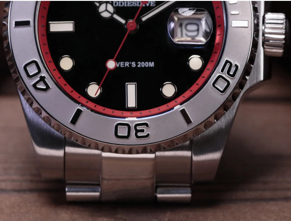 ADDIESDIVE Luxury Men's Diver Steel Watch 200m Waterproof Ceramic Bezel Analog Watch BGW9 Luminous Business Quartz Watch AD2040