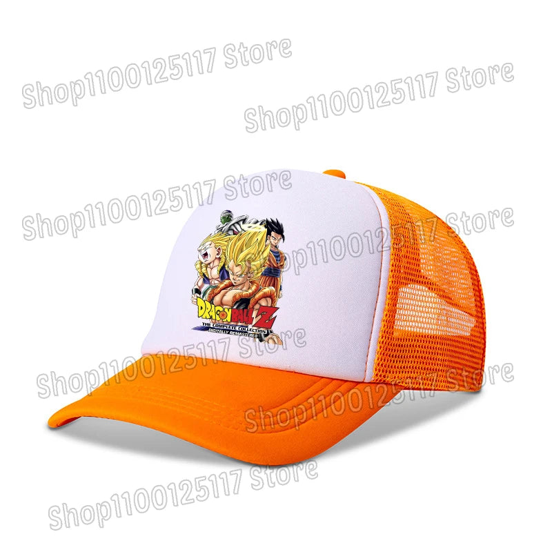 Baseballová čepice Dragon Ball s potiskem z anime, prodyšná čepice s kšiltem, kreslená postavička Goku, letní sportovní čepice typu snapback, síťovaná sluneční čepice, dárek pro děti