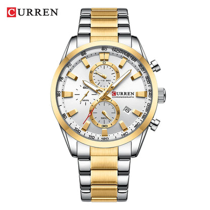 CURREN Quartz Chrono Sport Watch Brands for Men - Stainless Steel Bracelet and Multifunctional Dial