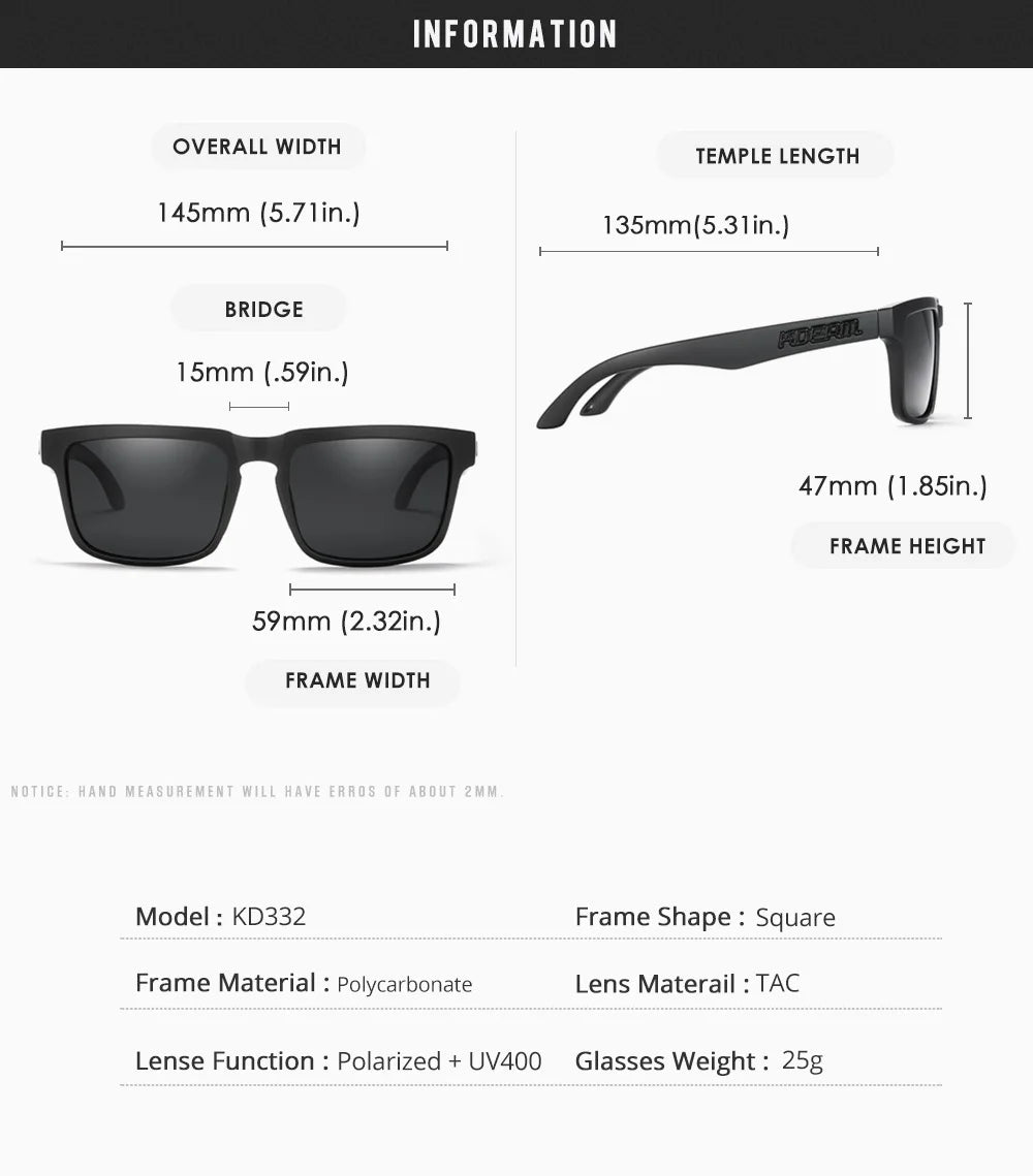 Kdeam 2026 High Quality Polarized Sunglasses for Men Transparent Gray Frame Fashion Unisex Outdoor Luxury Eyeglasses For Couple