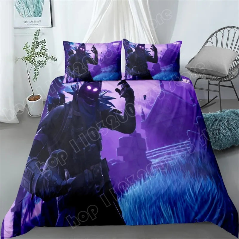Fortnite Bedding Set 3pcs 3D Printed Bedroom Bed Linens Game Cartoon Decorative Bedding Duvet Cover Pillowcase Birthday Gift