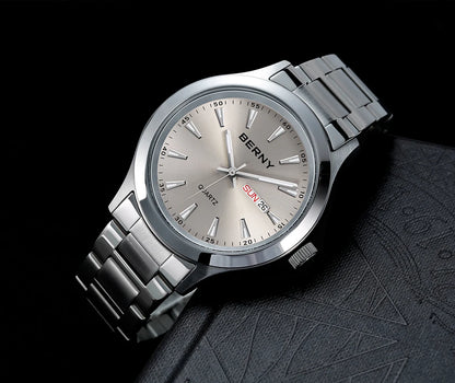 BERNY Men Quartz Watch  Fashion Texture Wristwatch for Men Ultra Thin Men Watch Calendar Luminous Stainless Steel Dress Watches