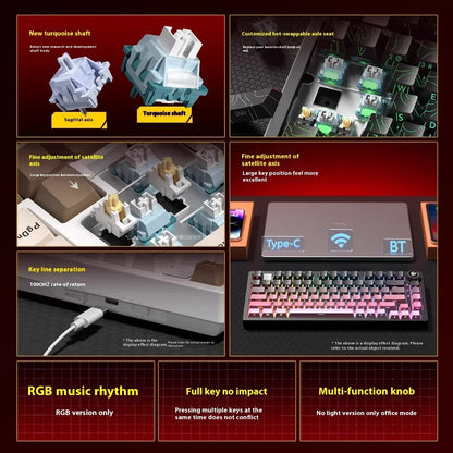 Kit de Teclado Mecânico LEOBOG Hi75C 3 Modos/Com Fio Hot-Swap com Botão Rotativo RGB, Liga de Alumínio, Montagem Gasket, Kit de Teclado Hi75C Personalizado para PC, Presente