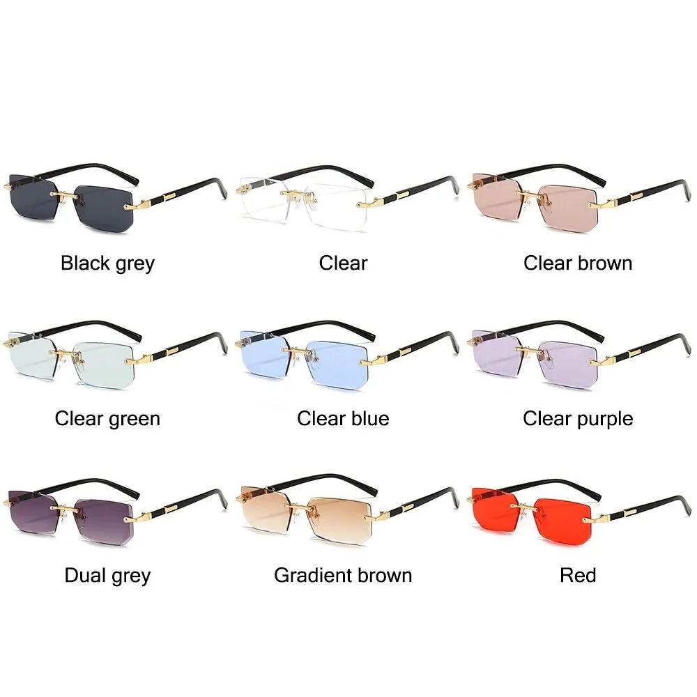Retro UV400 Protection Rimless Rectangle Sunglasses Y2K Shades Frameless Sun Glasses for Women & Men