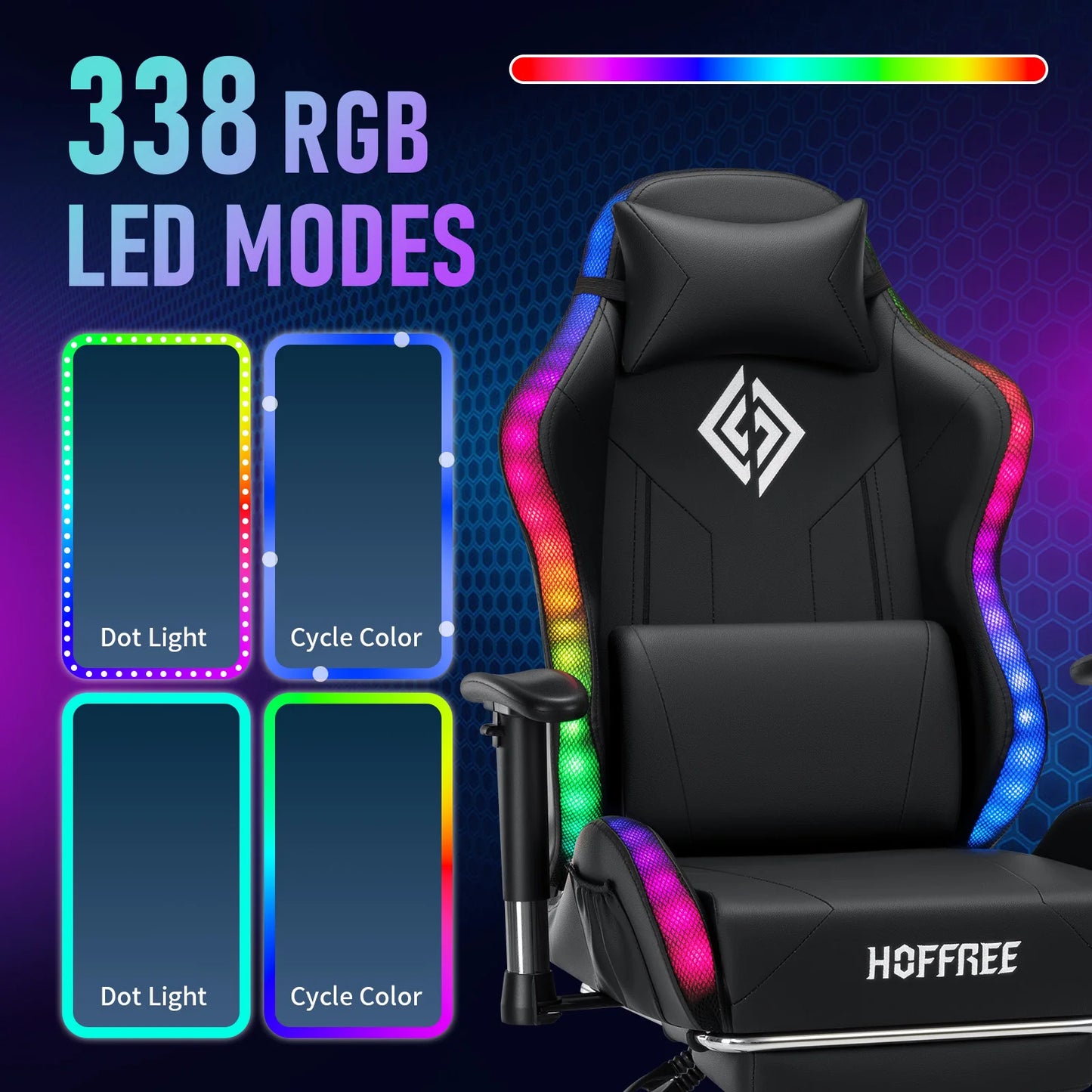 Silla gaming LED para niños de 8-15 años, silla gamer ajustable con iluminación LED, reposapiés y soporte lumbar, silla ergonómica para PC