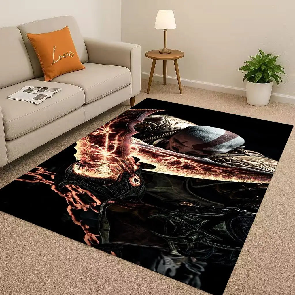 Kratos God of War Game Cartoon Gamer Living Room Non-Slip Area Rug Soft Carpet for Bedroom Playroom Sofa,Easy Clean Home Doormat