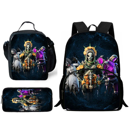 Klassisches FortniteS-Schulrucksack-Set für Kinder mit Lunchtasche und Federmäppchen, große Kapazität, für Jungen und Mädchen, ideales Geschenk