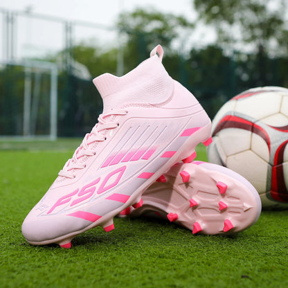 Nouvelles chaussures de football professionnelles pour hommes, chaussures de sport à cheville haute, chaussures de football TF/FG pour garçons, unisexes, antidérapantes, confortables