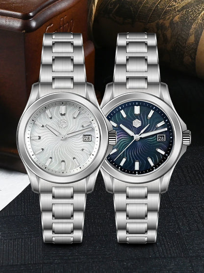 San Martin 39mm Miyota 9015 Turbine Guilloche MOP Dial Men Luxury Watch Automatic 3H Date Quick Adjust BGW-X1 Luminous SN0150-1