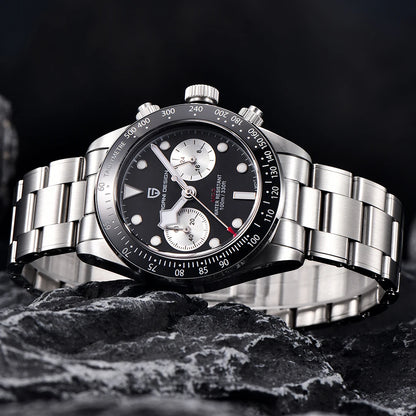 PAGANI DESIGN herreur „Panda“ – Luksus-kvarts-kronograf, vandtæt, safirglas med antirefleksbehandling, selvlysende sportsur