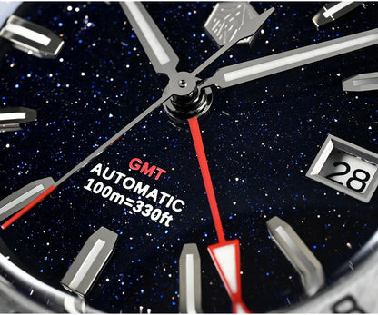 Relógio de Luxo para Homem San Martin 39mm com Mostrador em Pedra Aventurina, NH34 GMT Automático Mecânico, Safira, Impermeável e Luminescente SN0129