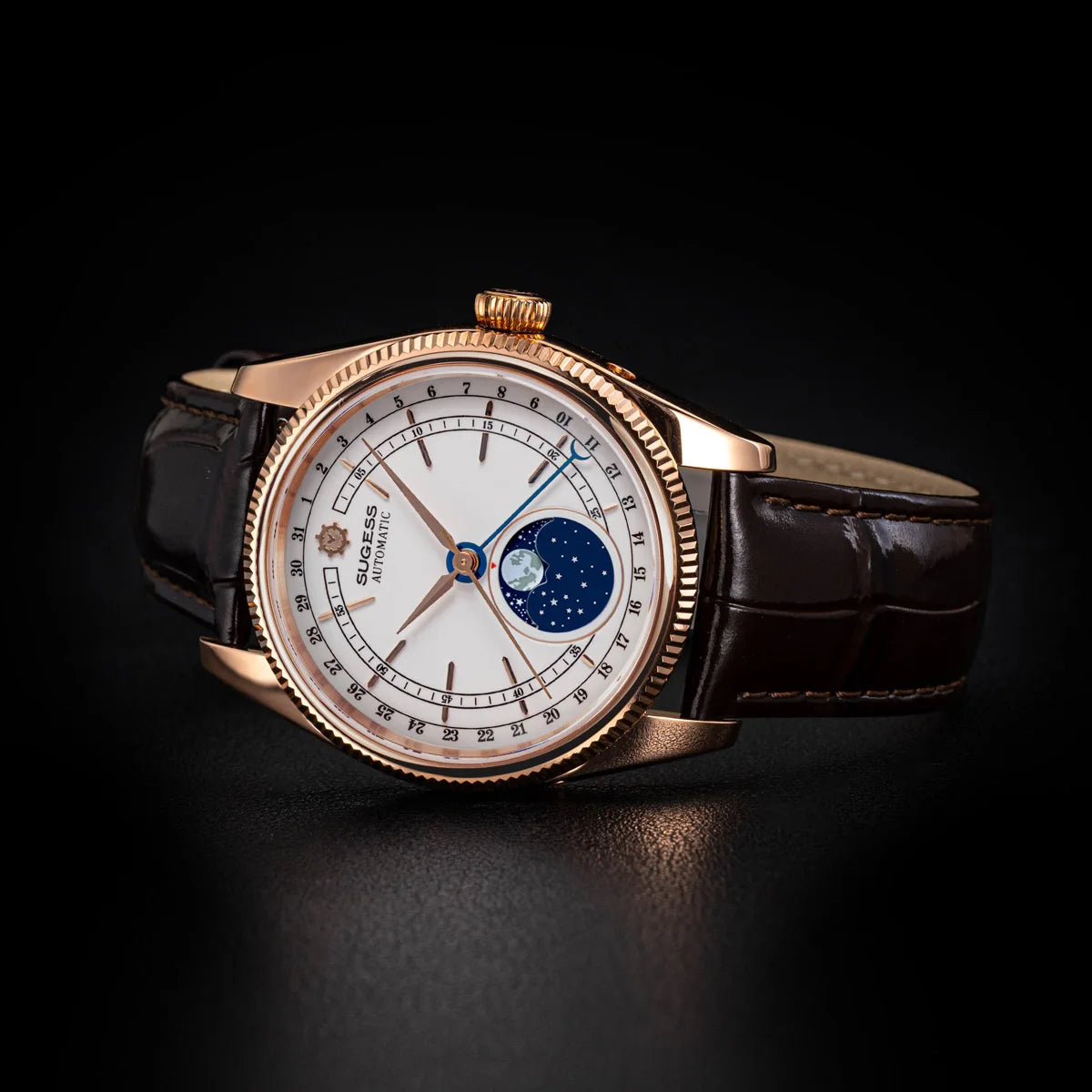 Sugess 40mm Watch of Men Moonphase Automatic ST2108 Movement Sapphire Crystal Mechanical Wristwatches Waterproof Date 2024 New