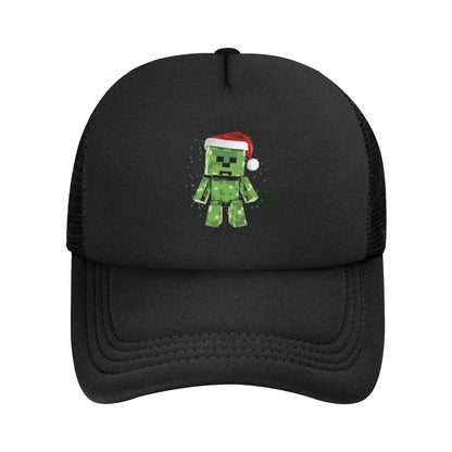 blocky adventurer discover a Creepers monster behind him Trucker Cap Sun Hats Cap Adjustable Snapback Caps Mesh Baseball Cap
