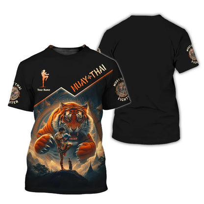 Camiseta gráfica nueva y moderna de Muay Thai para hombre, con estampado 3D de tigre y dragón, nombre personalizado, estilo único, camiseta de verano para gimnasio y fitness